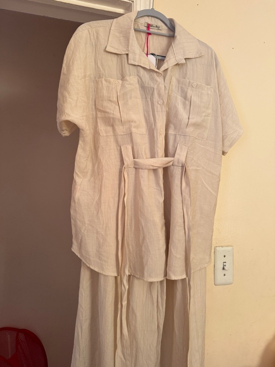 Unlisted Dresses & Skirts - Unlisted Cream Asymmetrical Button-Up Dress with Waist Tie
